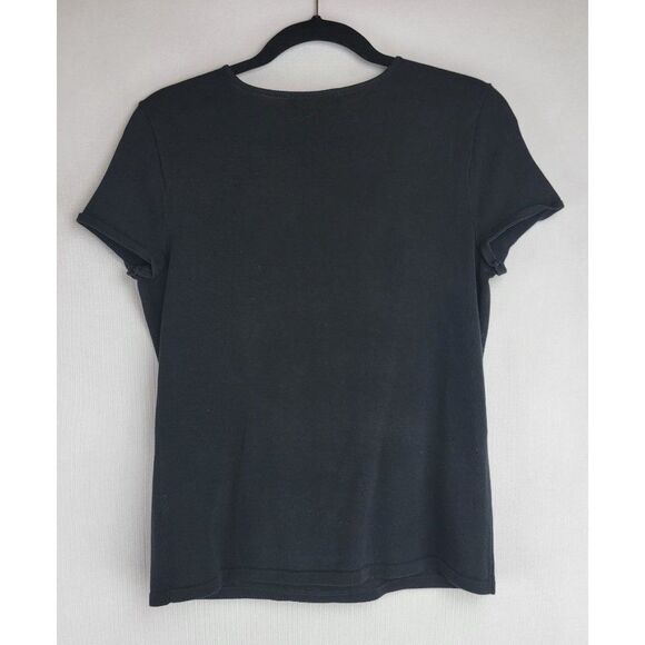 Lauren Ralph Lauren Womens Size Small Black Frills V-Neck Cotton Short Sleeve Bl - Picture 4 of 6